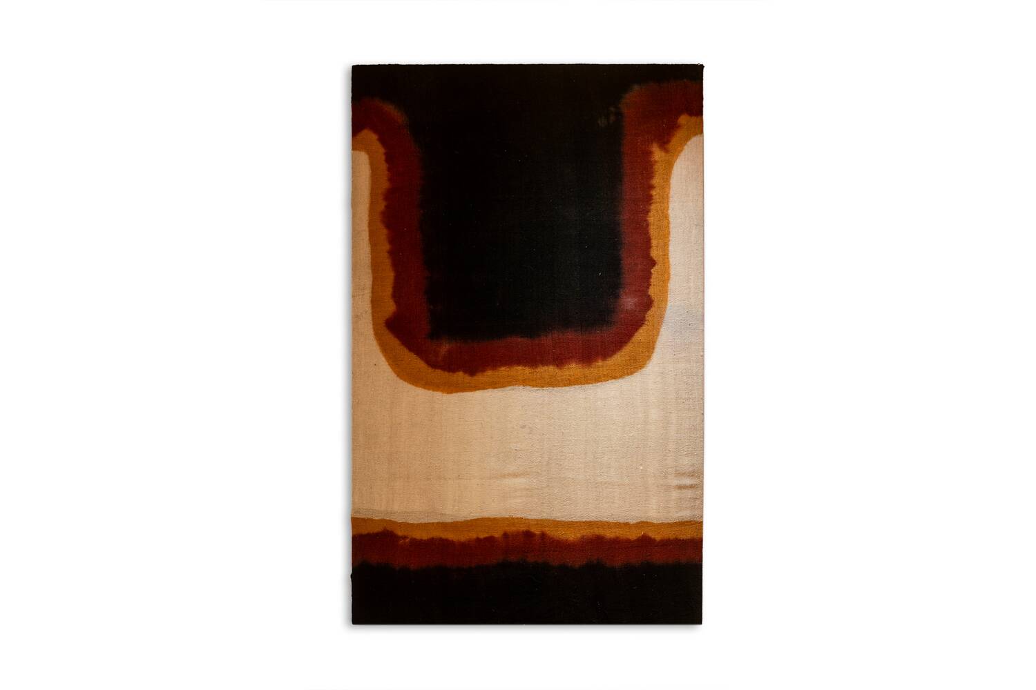 Triptych with geometric decoration in woven wool. Handcrafted work, 20th century.