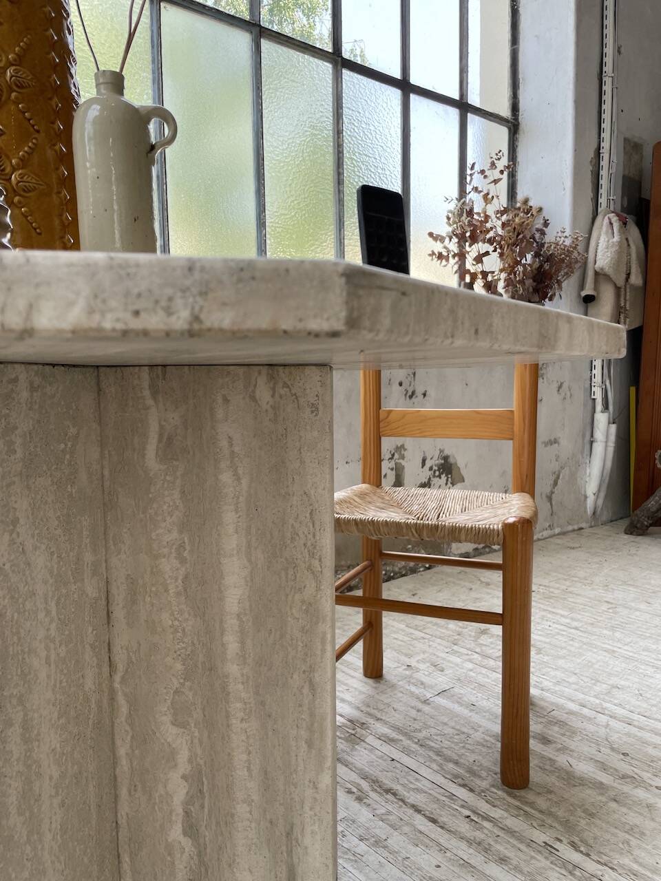 Octagonal travertine coffee table