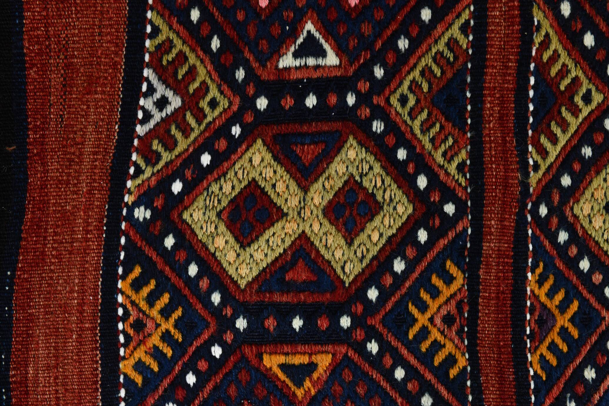 Navy Blue Orange Square Antique Kilim Rug, 128x128Cm