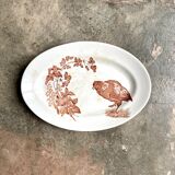 Longwy oval dish in white and brown iron earth
