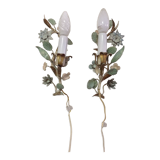 Painted metal flower sconces, vintage, 50s