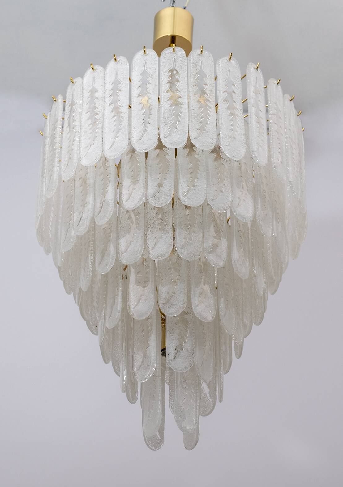 Venini Style 6 Floors Chandelier Murano Glass Graniglia and Brass, 1970s