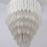 Lustre à six étages de style Venini, en verre de Murano Graniglia et laiton, années 1970