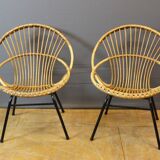 Living room in rattan and black lacquered iron by Rohe Noordwole circa 1950