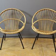 Living room in rattan and black lacquered iron by Rohe Noordwole circa 1950