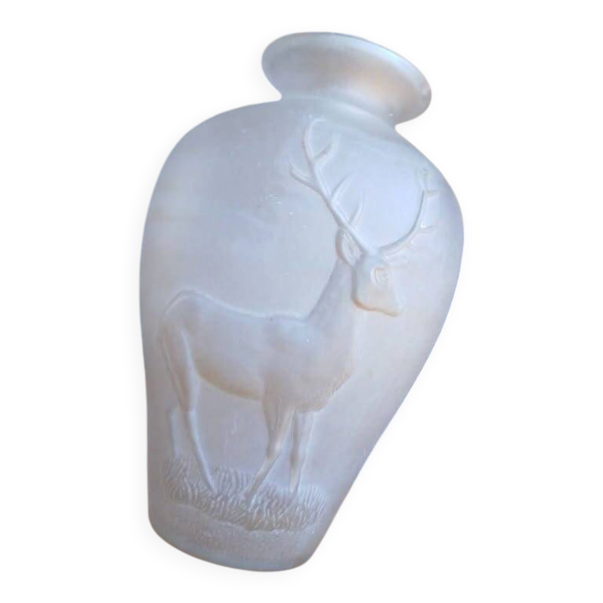 Frosted glass Art Deco vase – Raised relief deer decoration