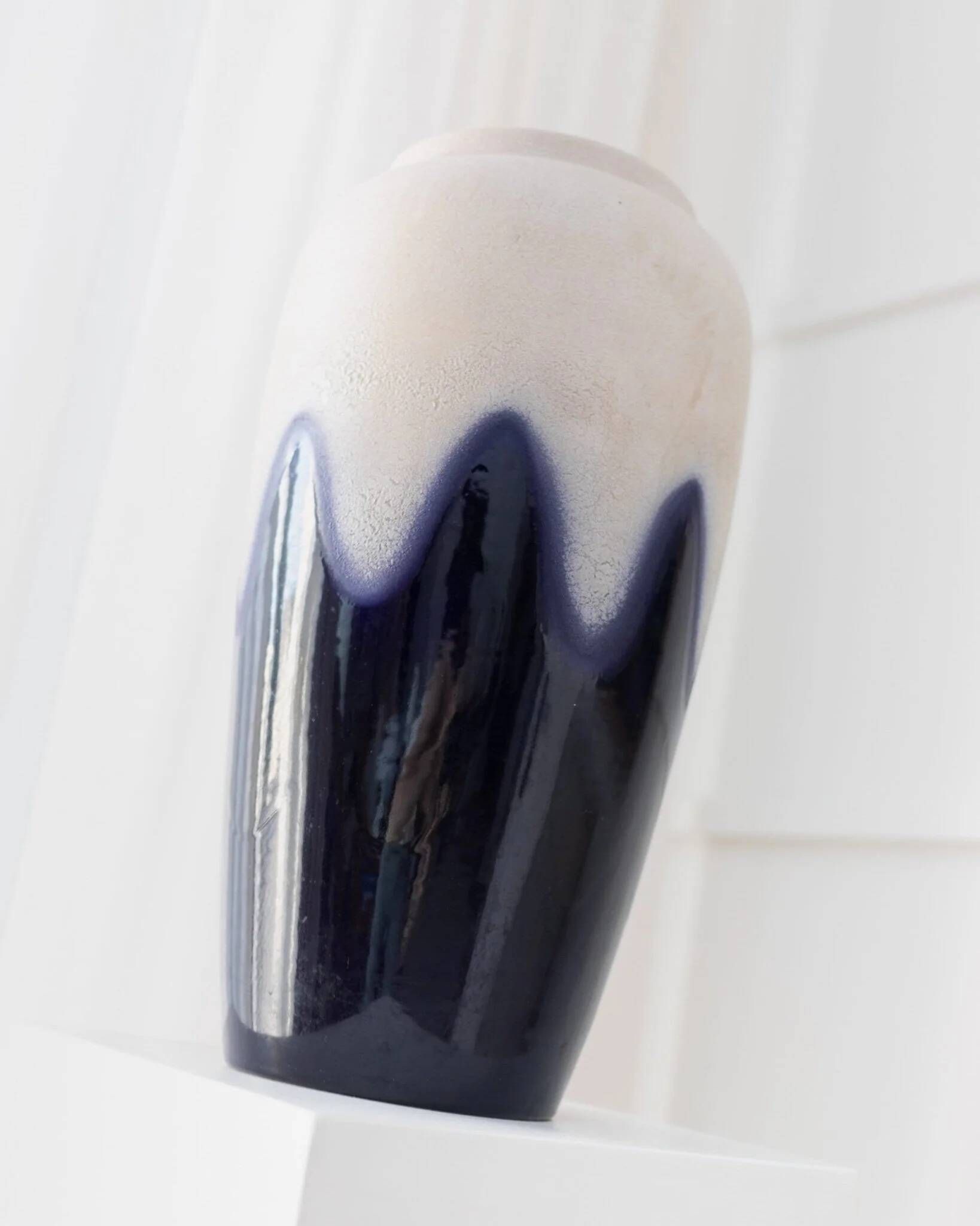 XL Vintage Floor Vase Bay Keramik 624-45, Ceramic, White & Navy Two-Tone Glaze, 1960s
