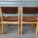 set of 6 Scandinavian style chairs in solid wood and vintage velvet