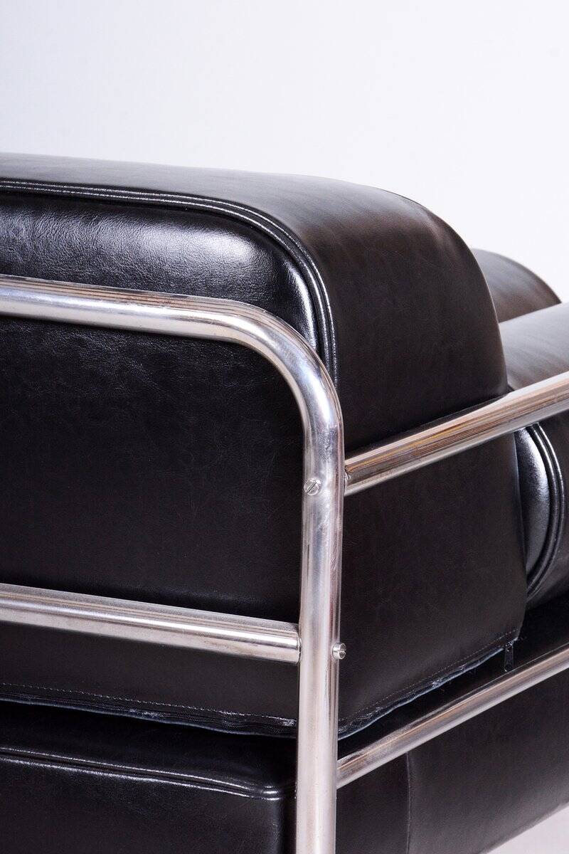 Bauhaus Sofa in Chromed Steel and Leather by Robert Slezák, Czech, 1930s