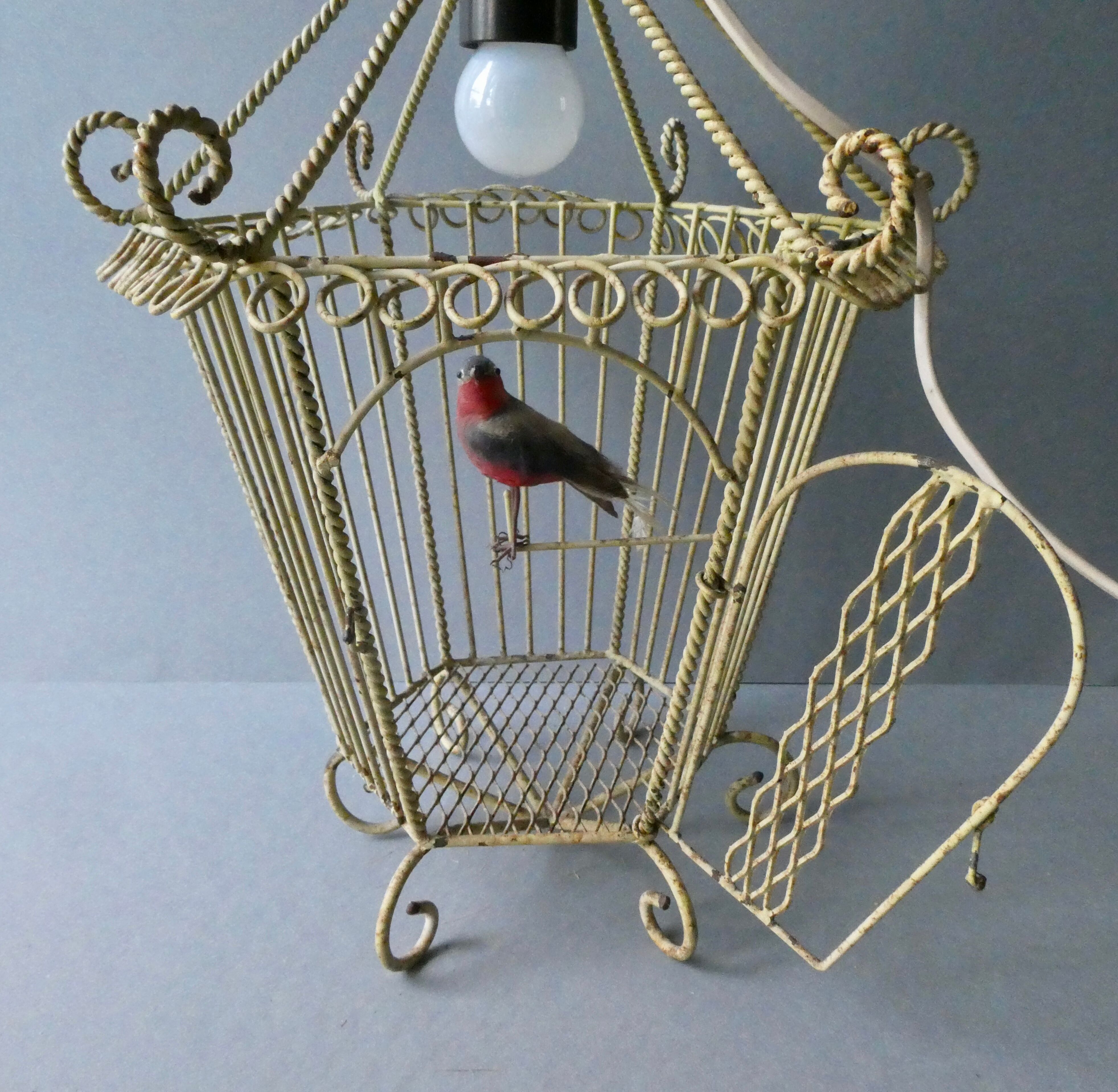 Chandelier suspension in metal, cage shape, from the 60s