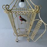 Chandelier suspension in metal, cage shape, from the 60s