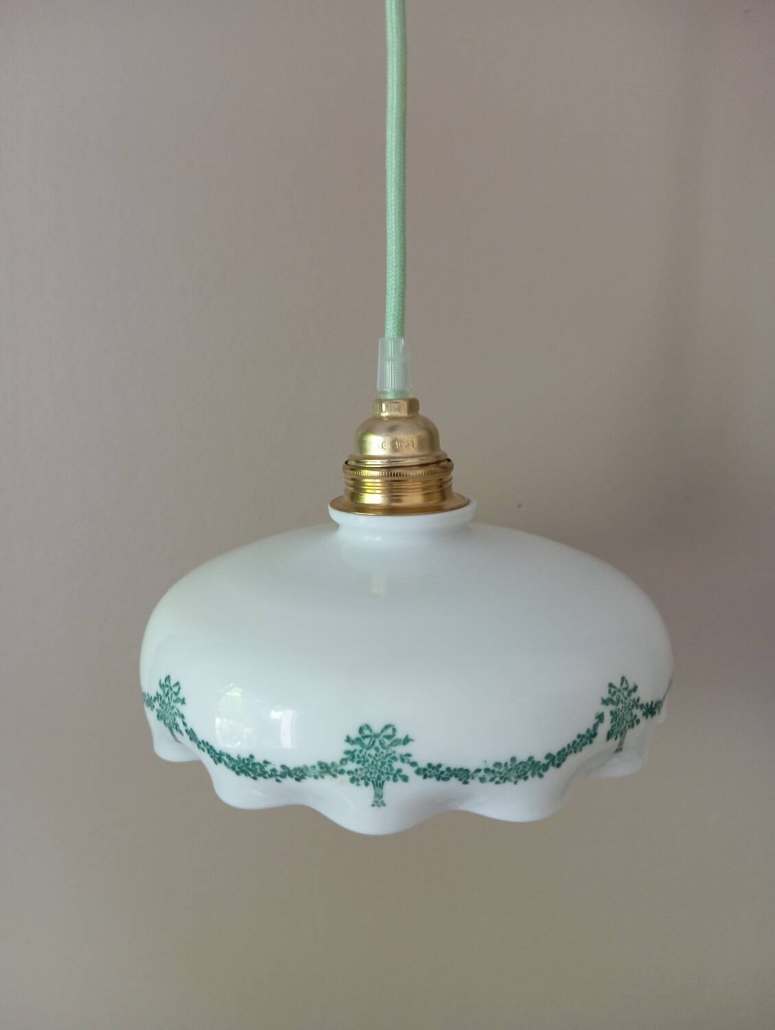 White opaline handkerchief pendant or portable lamp, vintage 1920