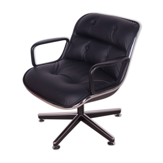 Chaise de bureau en cuir noir par Charles Pollock pour Knoll Inc. / Knoll International, années 1970