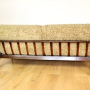 Beautiful vintage three-seater sofa from the 80s with removable cushions - long pile khaki, dark beige