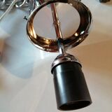 Designer chandelier in chrome metal globe in smoked glass