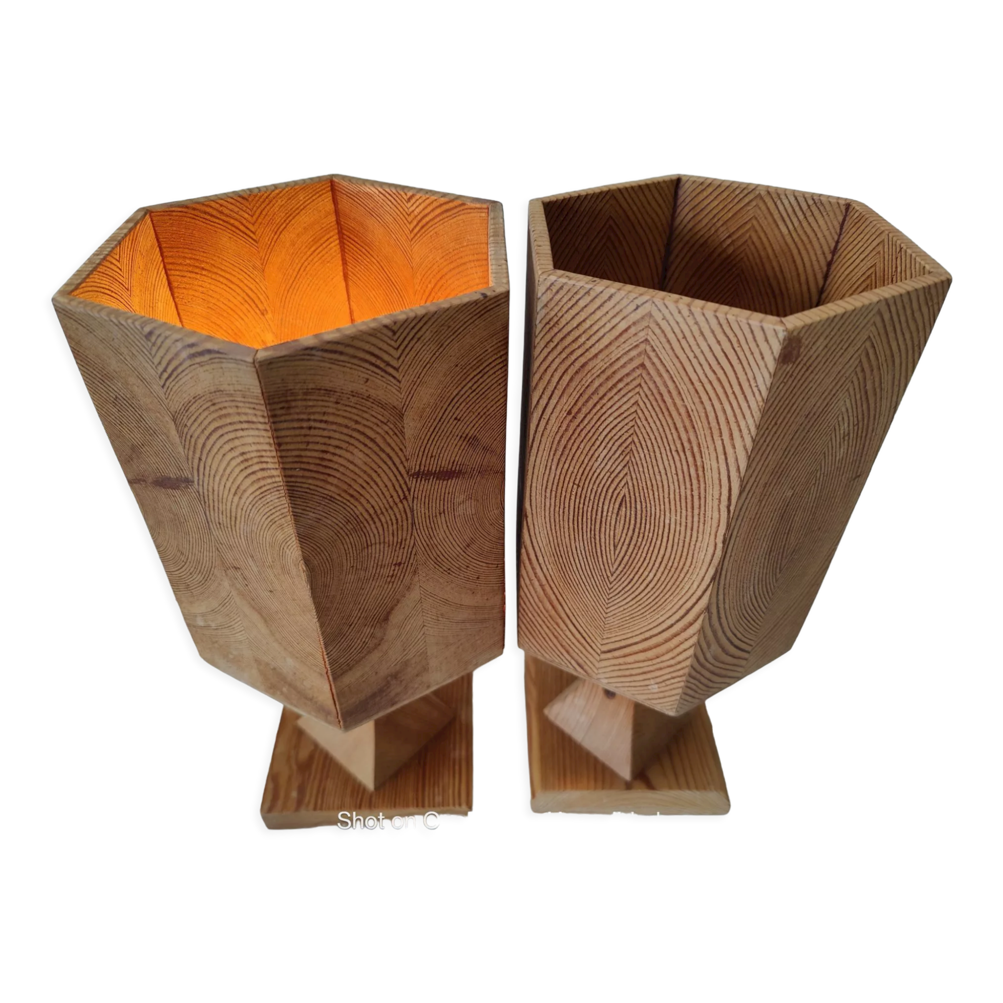 2 pine table lamps, swedish handicrafts 1978 1985