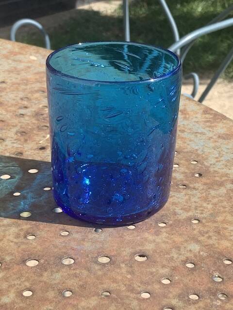 4 verres à whisky en verre souffle bleu cobalt