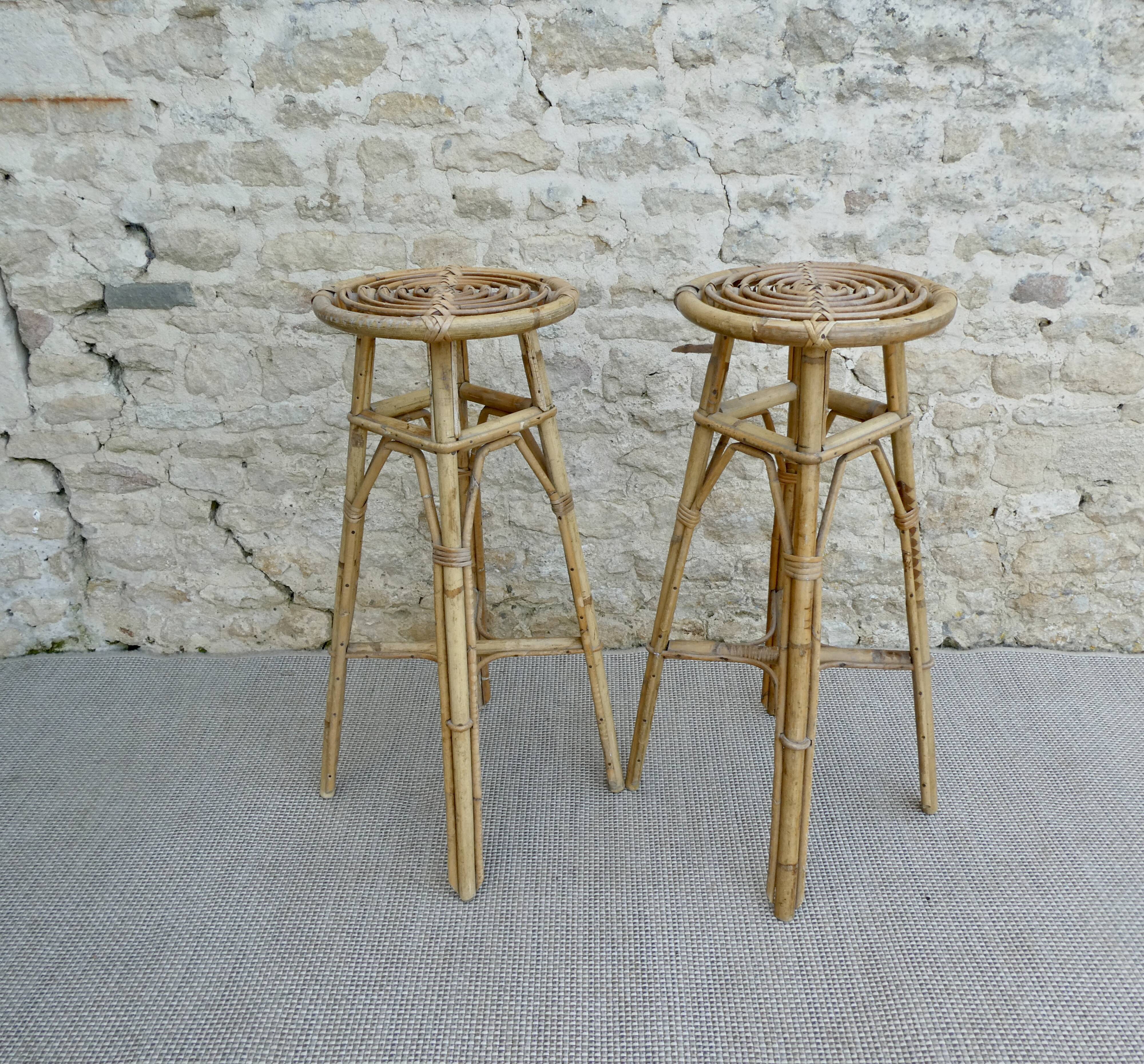 Pair of high stools, bar, rattan