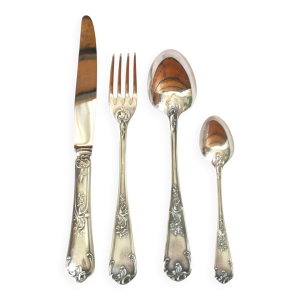 Deetjen ménagère 48 couverts de table en métal argenté louis xv rocaille n°25 marly