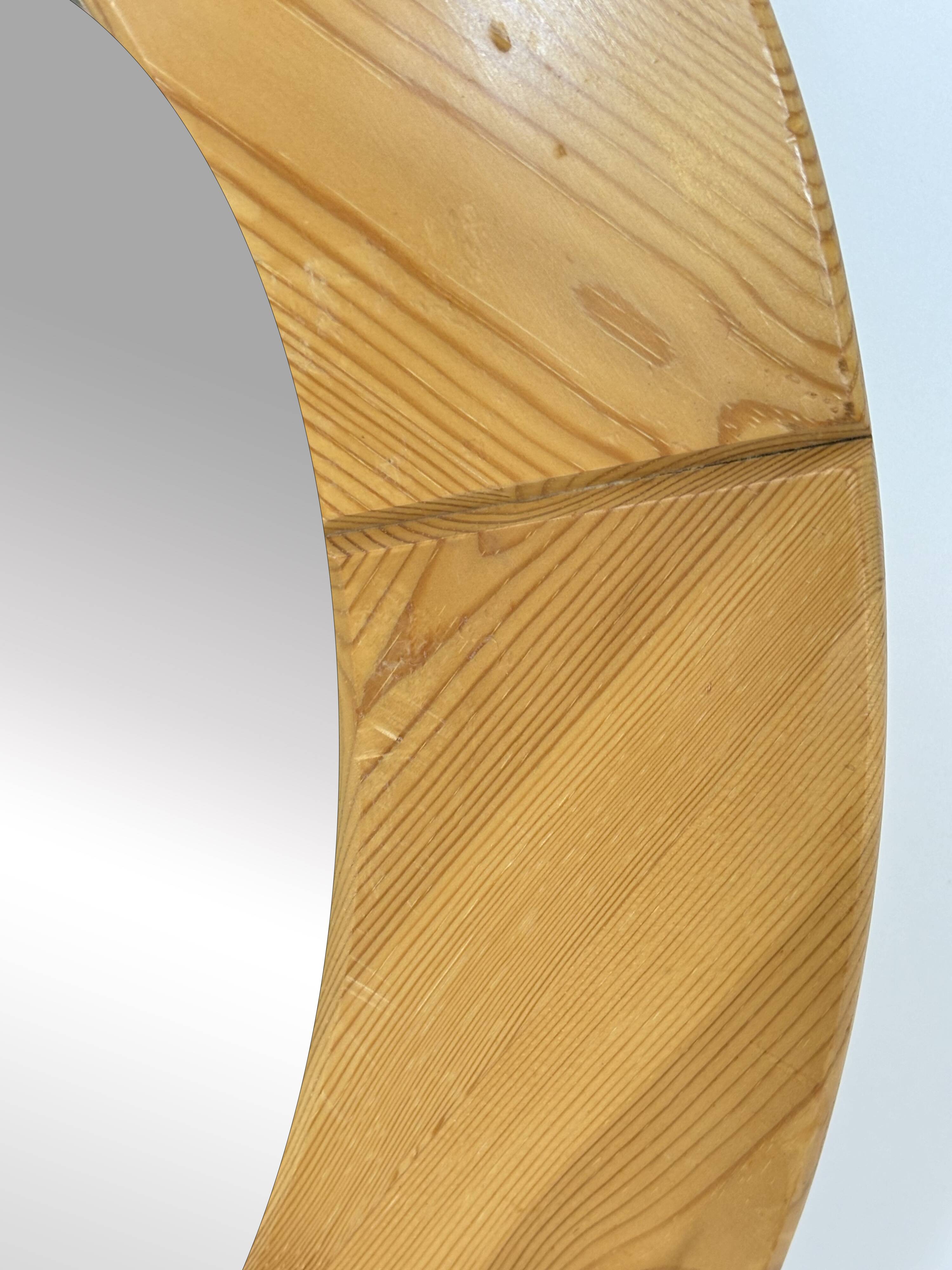 Vintage 70s round pine mirror Swedish design