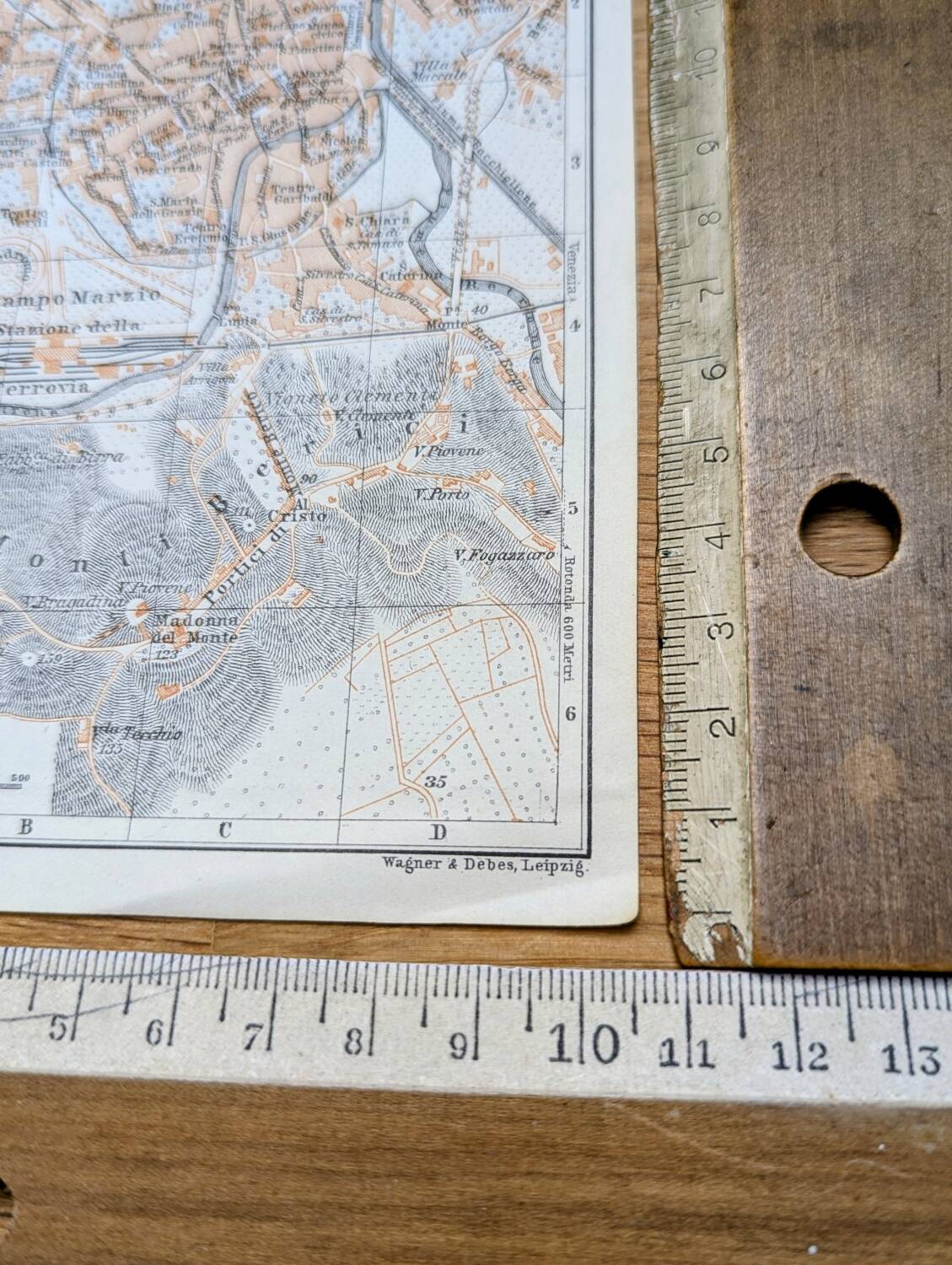 Vicenza, Italy, old map, printed in 1909. Authentic.