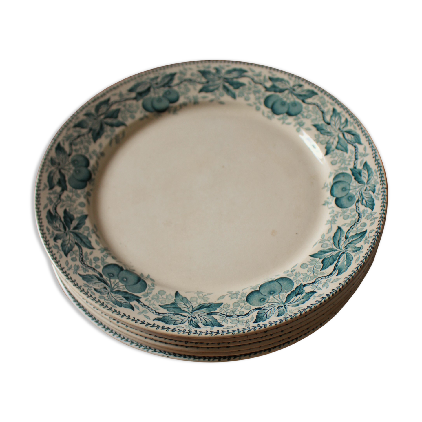 Set 6 plates flat Cherries blue Badonviller