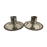 Two silver metal candlesticks
