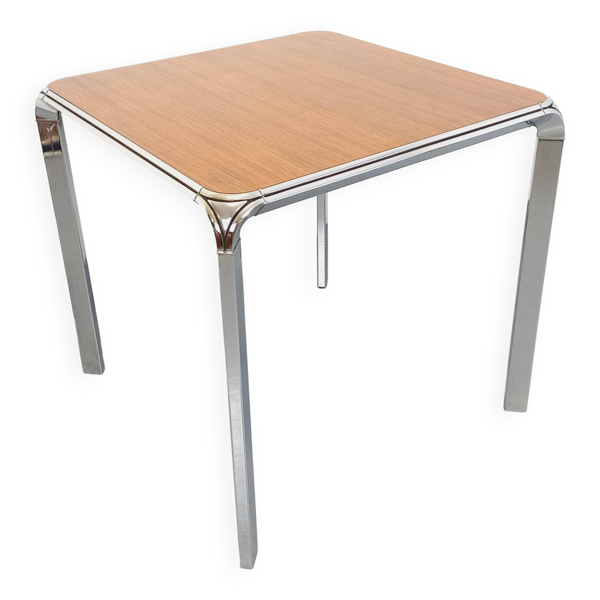 Table à manger carrée Pierre Paulin vintage en bois de palissandre et métal