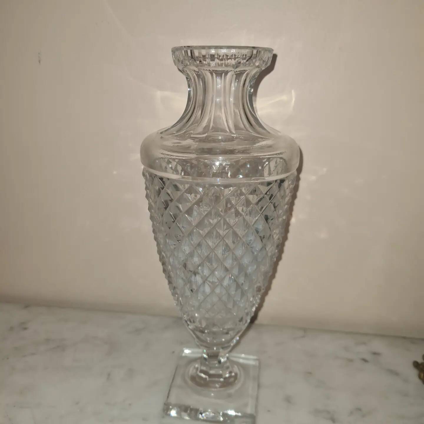 Cristallerie saint louis - baluster vase on pedestal in diamond-cut crystal sign