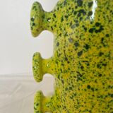 Handmade green speckled yellow ceramic vase with abstract handles