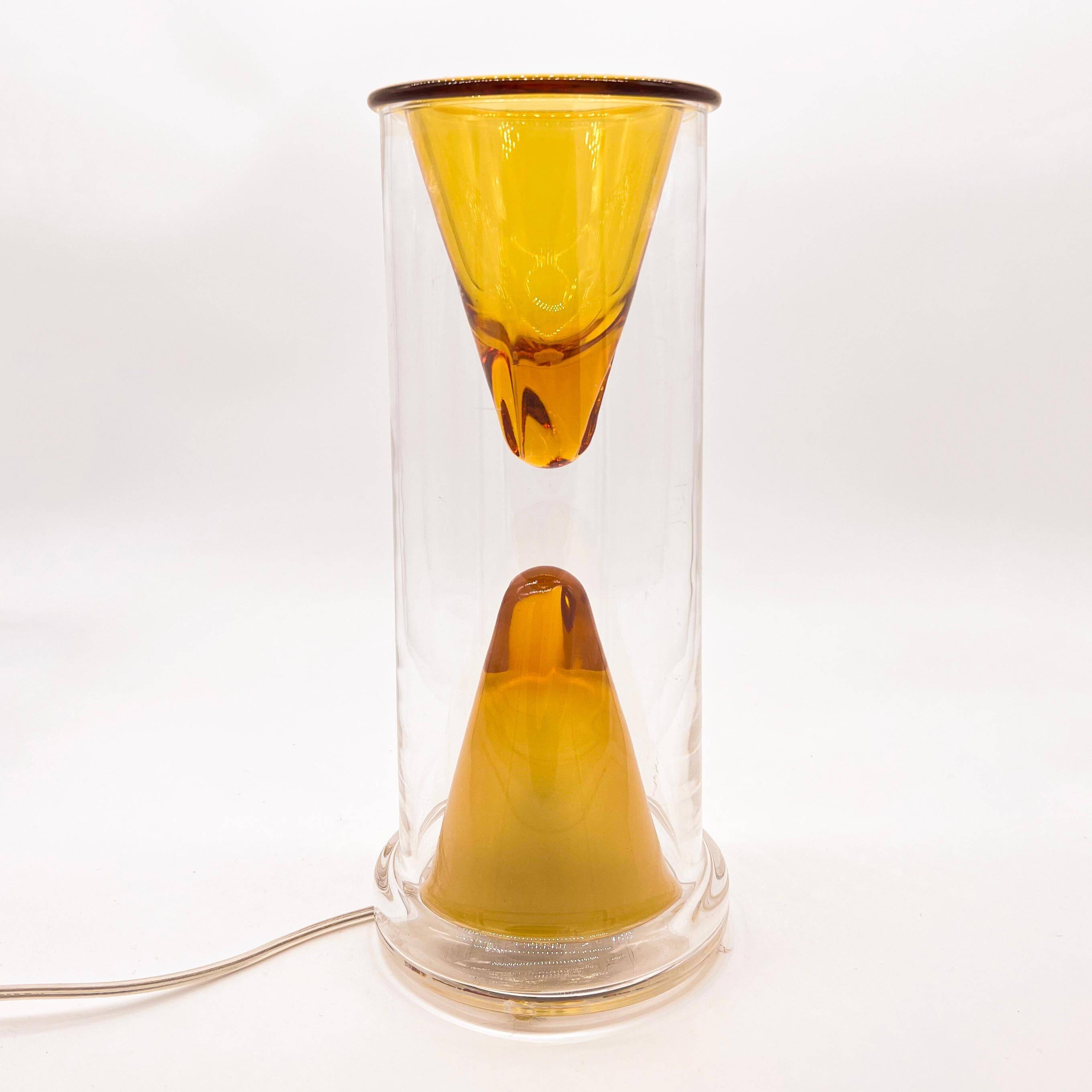 Vintage Oluce Nerolia Table Lamp in Clear and Orange Glass, Italian Design