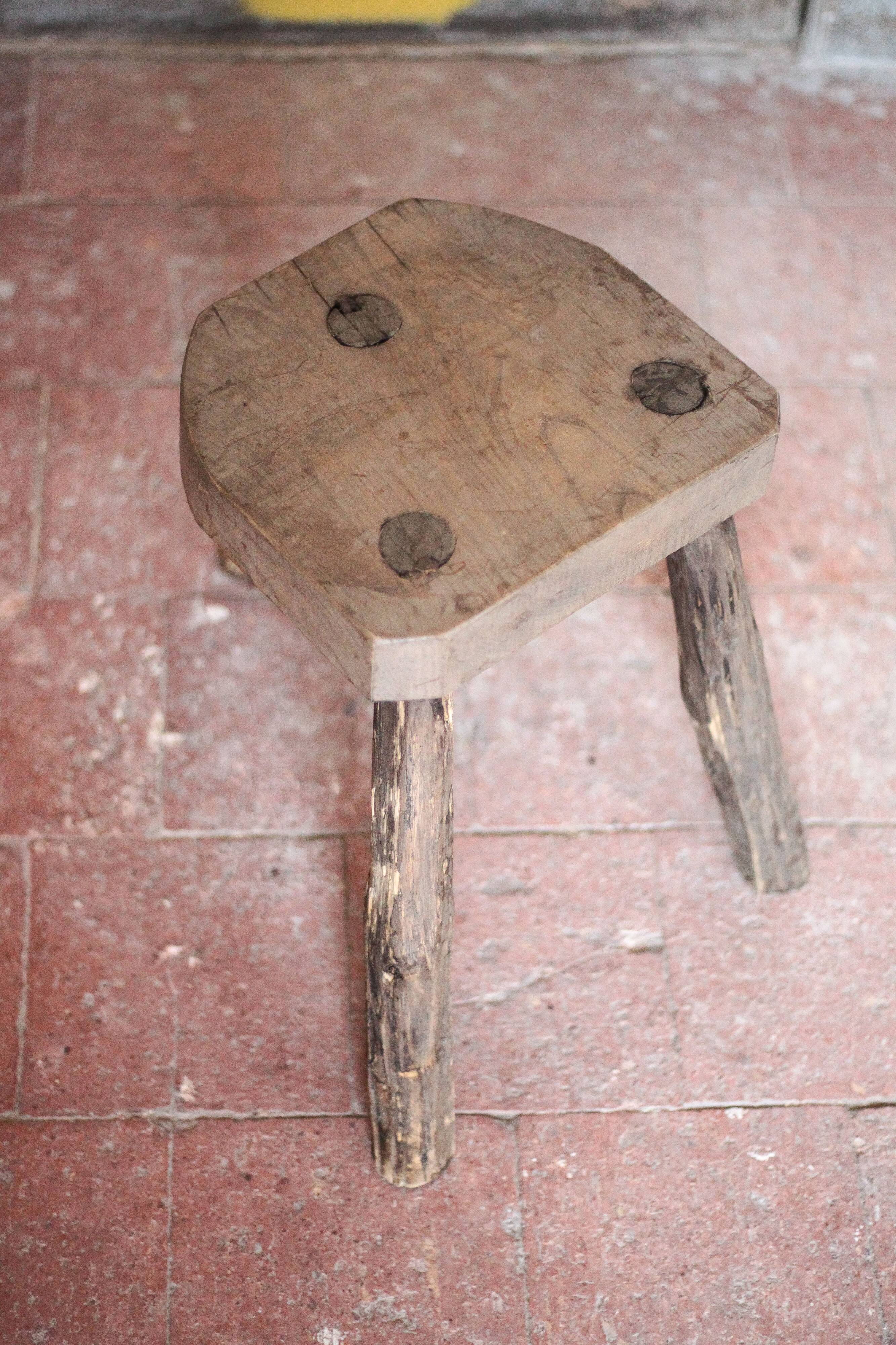 Vintage stool, wooden stool, tripod stool, plant stand
