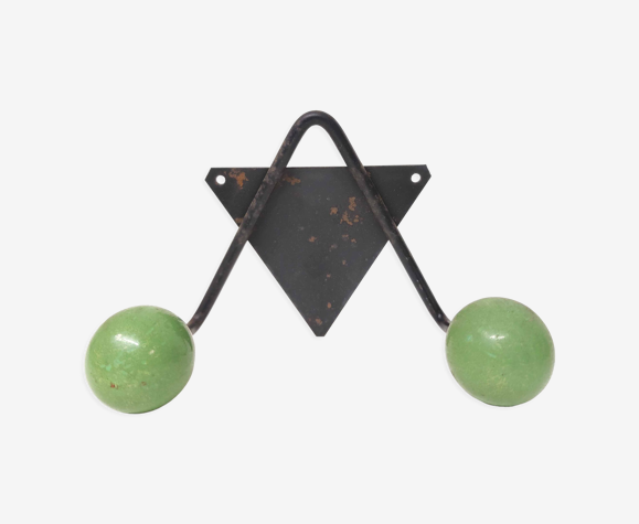 Coat rack V hooks 2 balls green wood