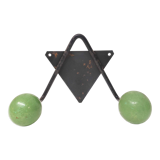 Coat rack V hooks 2 balls green wood