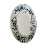 Ancient dish made of blue iron earth, birds, large depot Paris, 19th century