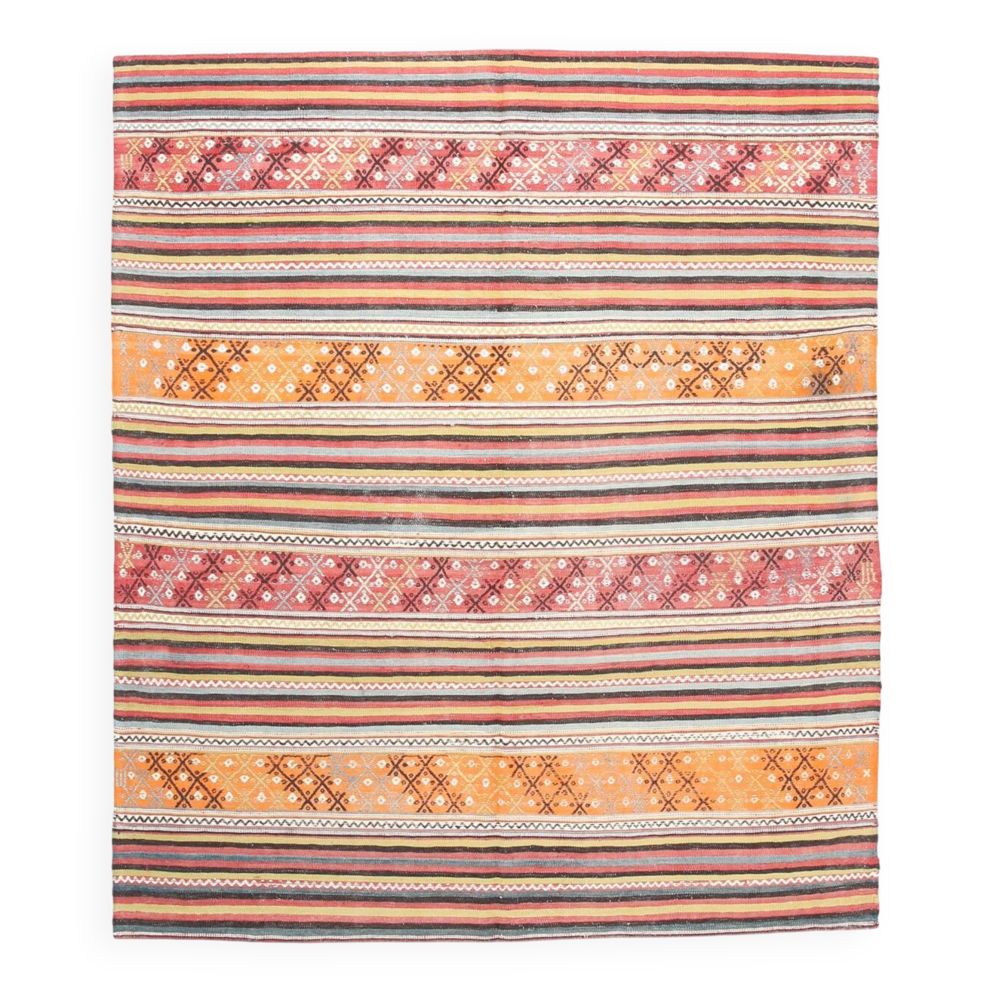 5x6 Orange & Red Striped Kilim Rug, 163x193Cm