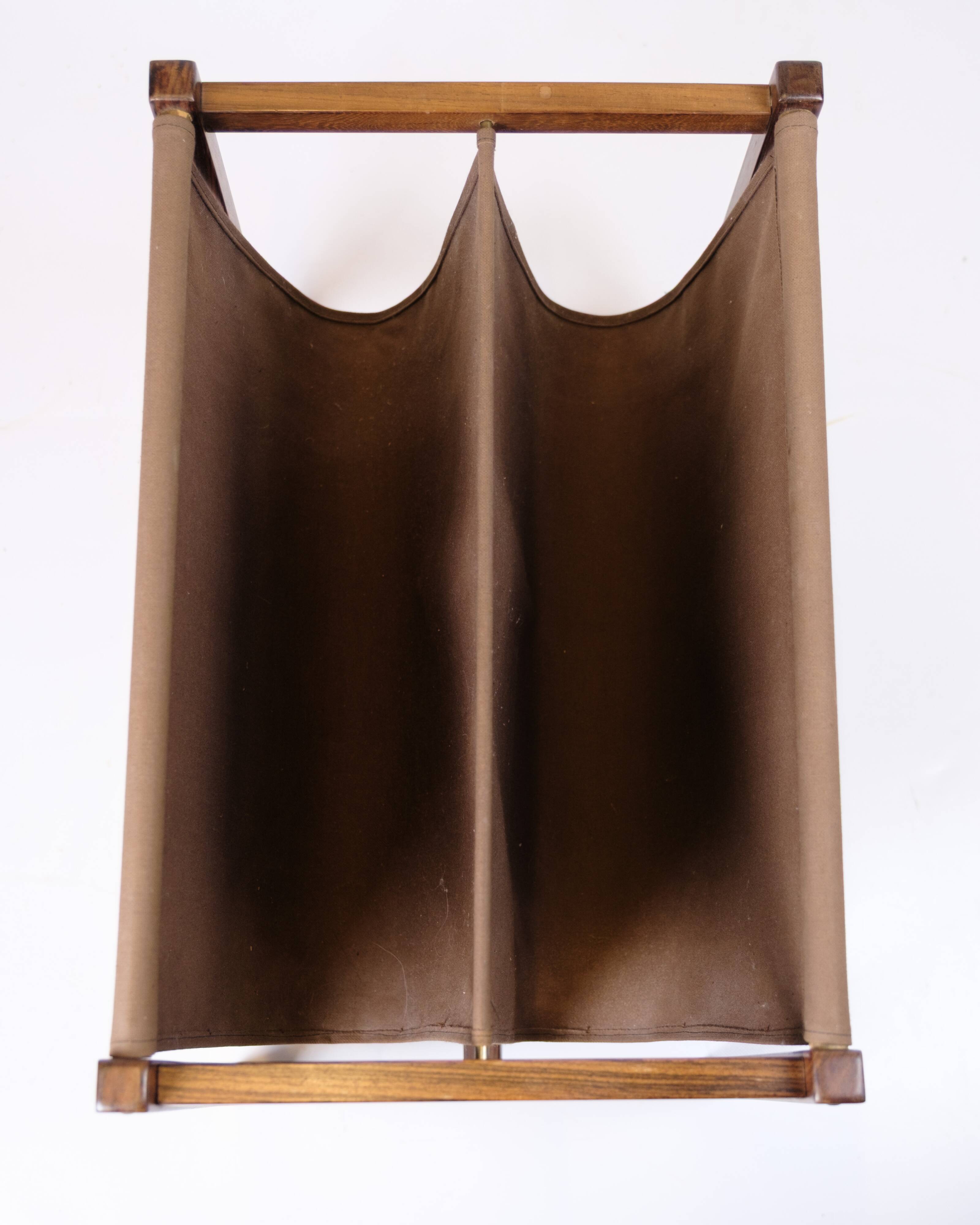 Newspaper/magazine holder - rosewood and brown canvas - Danish design - 1960s