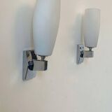 Pair of vintage adjustable wall lights, chrome and opaline, France 1970