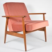 Pink velvet armchair, designer M. Zielinski, 1960s, Poland