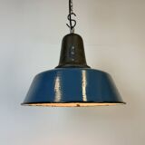 Industrial Blue Enamel Factory Lamp with Cast Iron Top, 1960s