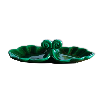 Serviteur apéritif en faience Art Déco vert foncé