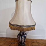 Large old lamp with ceramic base with flower patterns