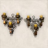 Pair of wrought iron sconces, 1980s