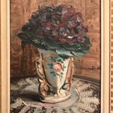 Bouquet of oil violets on framed canvas