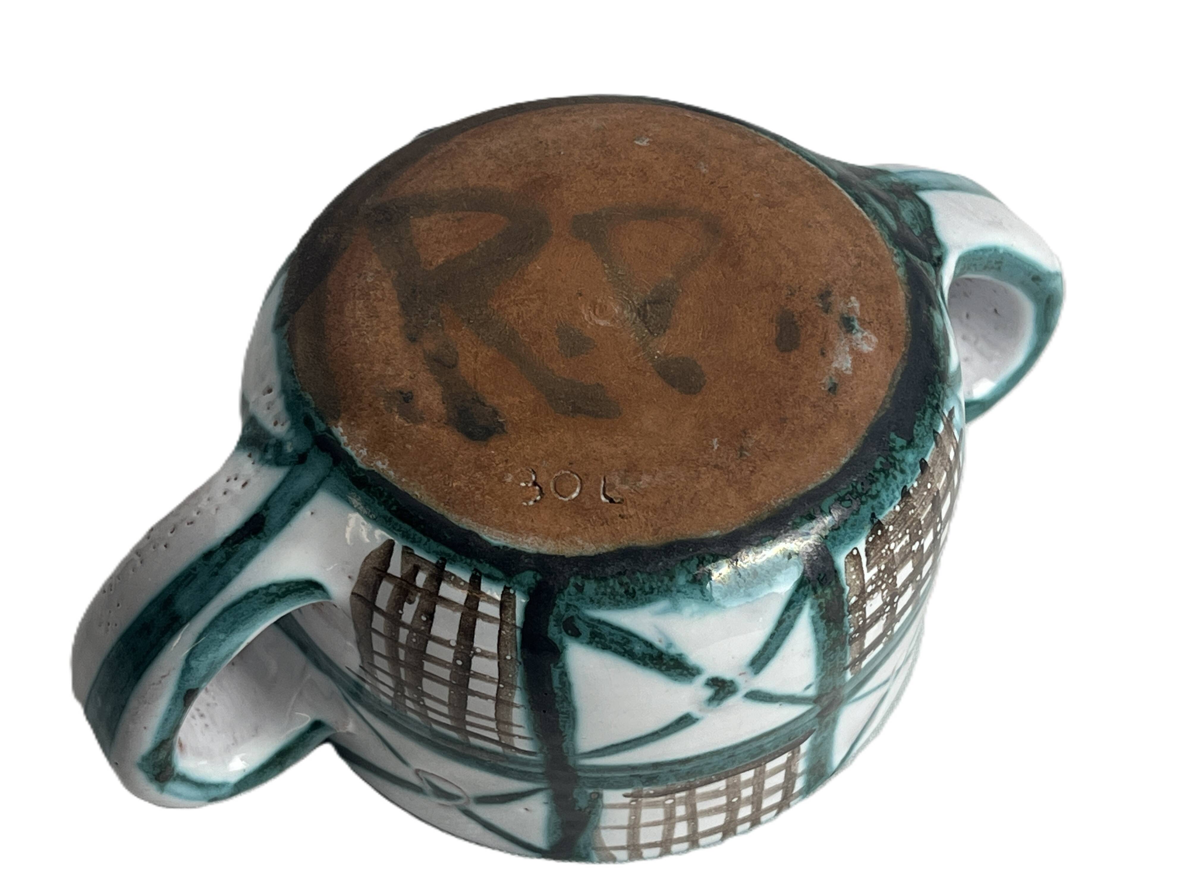 Robert Picault, bowl with two handles, polychrome earthenware, 20th century.