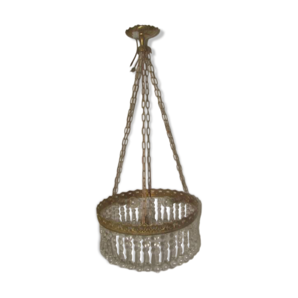 lustre circulaire avec monture en laiton avec gouttes en cristal — Beyit