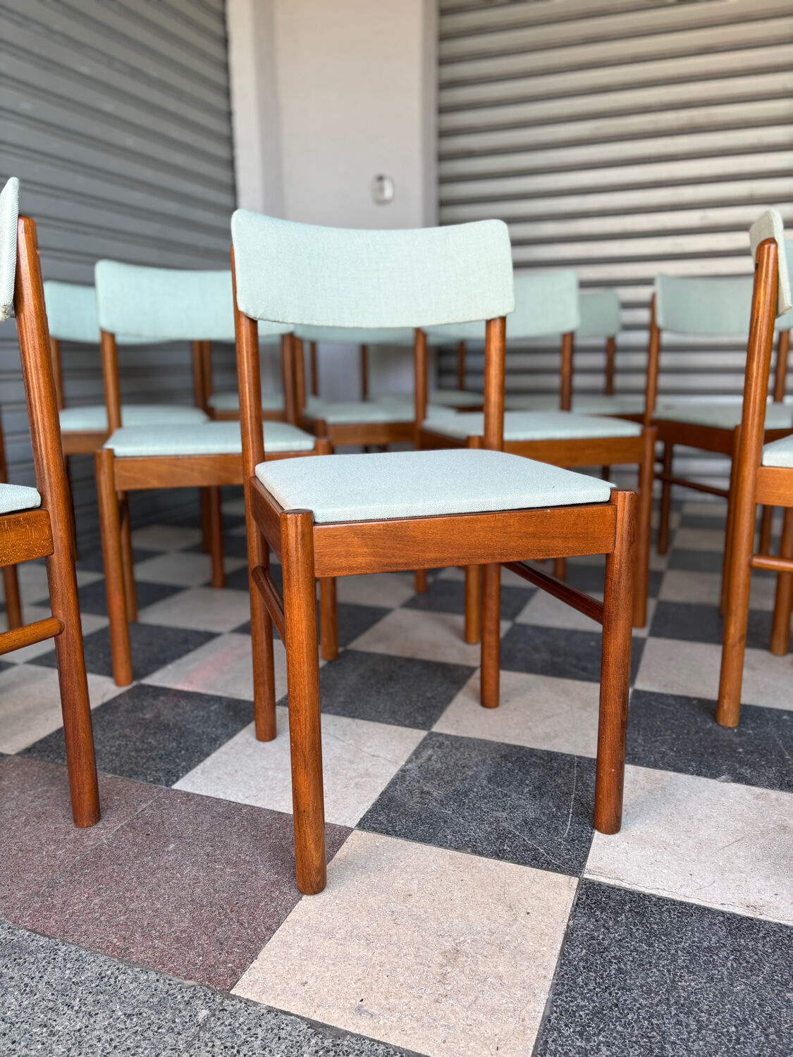 Set of 10 Baumann chairs in aqua green