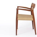 Fauteuil Niels Moller, modèle 57, vintage des années 1950, siège en corde de papier, chaise de salle à manger, Danemark