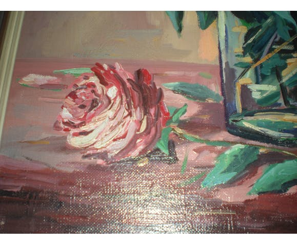 Gouty 'bouquet of roses' oil on canvas table