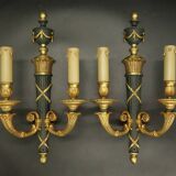 Paire de grandes appliques au carquois style Empire - bronze / patine vert